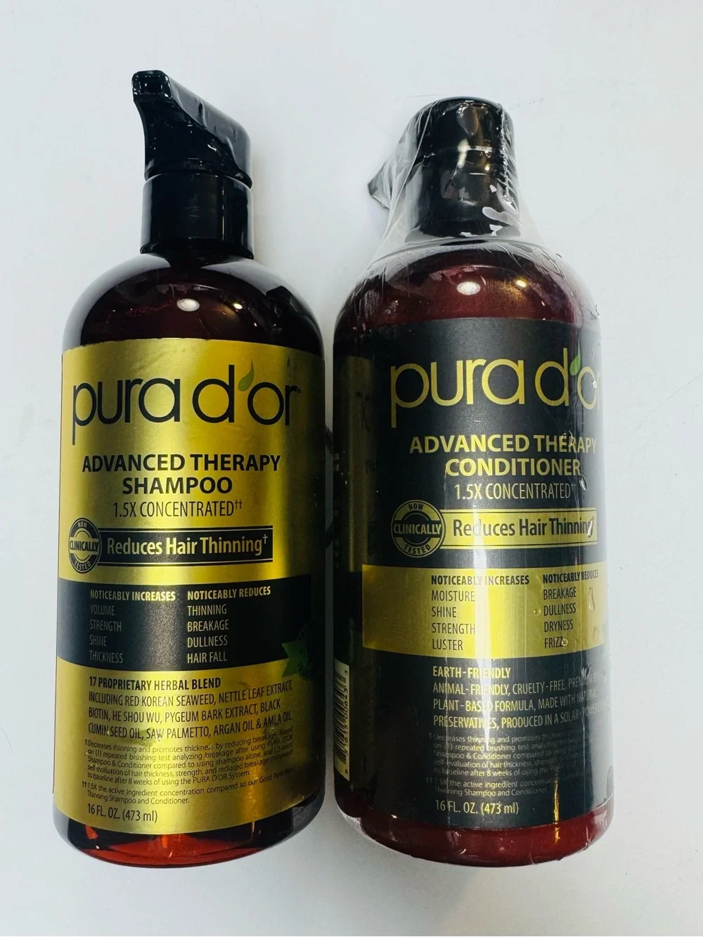 PURA D’OR Advanced Therapy Shampoo & Conditioner Set – 16 fl oz Each
